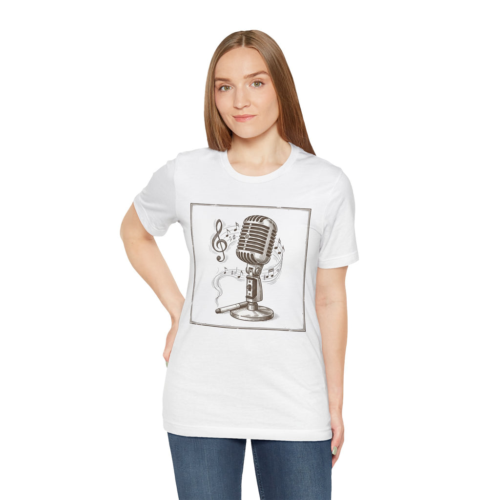 Vintage Microphone Music T‑Shirt – Retro Mic & Treble Clef Graphic Tee