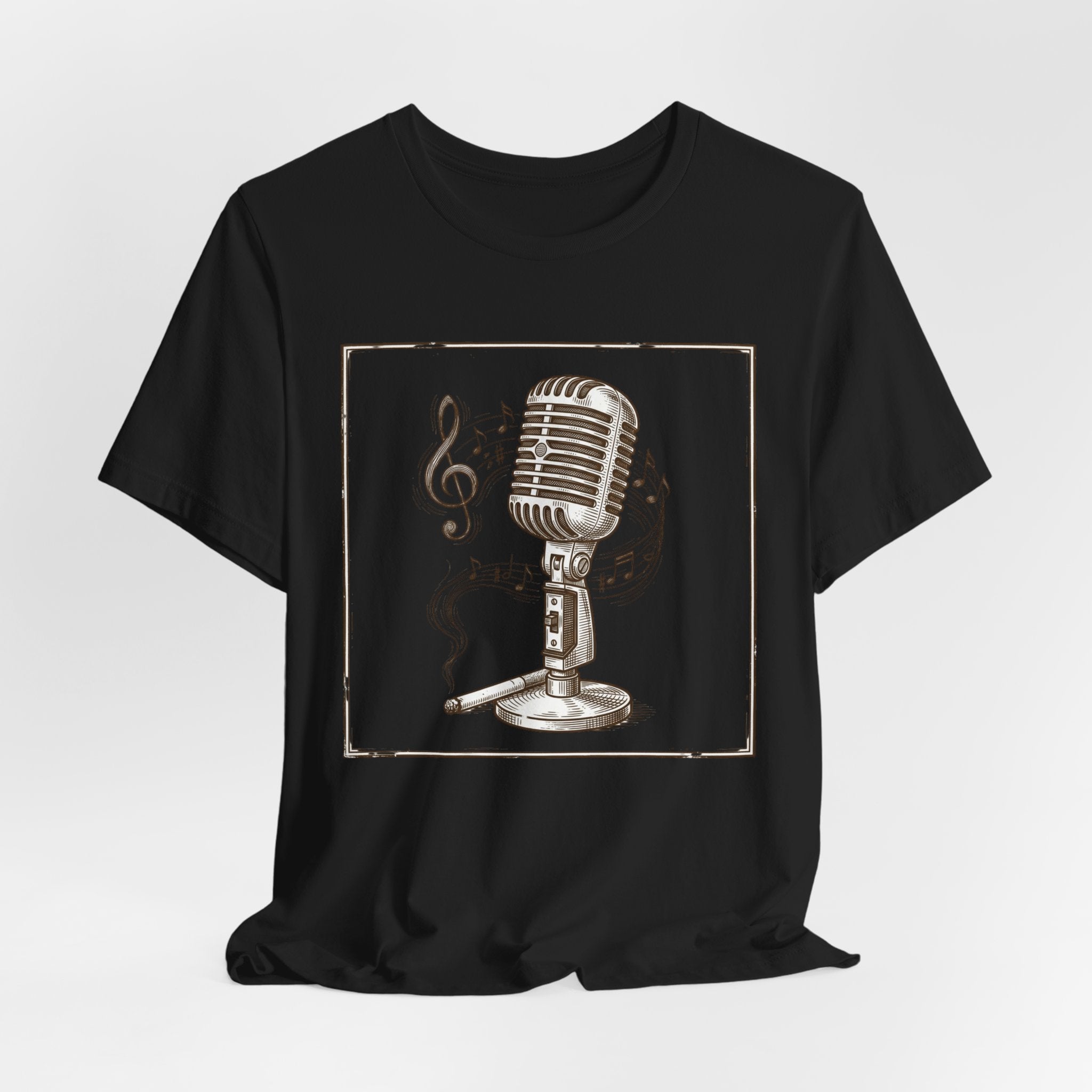 Vintage Microphone Music T‑Shirt – Retro Mic & Treble Clef Graphic Tee