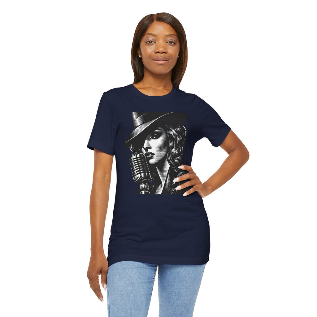 Vintage Jazz Singer T‑Shirt — Retro Microphone Noir Tee