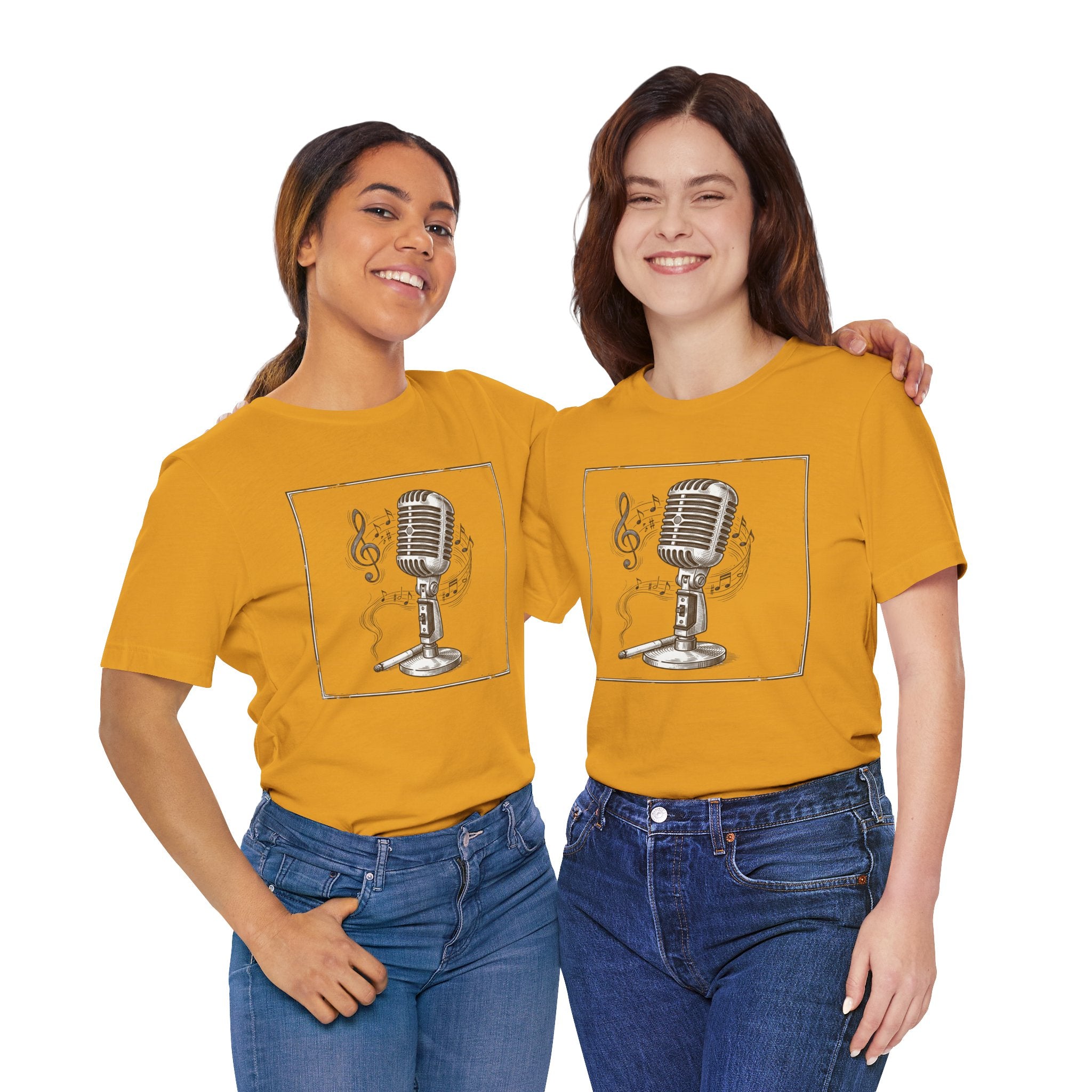 Vintage Microphone Music T‑Shirt – Retro Mic & Treble Clef Graphic Tee