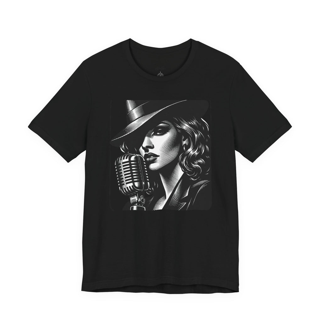 Vintage Jazz Singer T‑Shirt — Retro Microphone Noir Tee