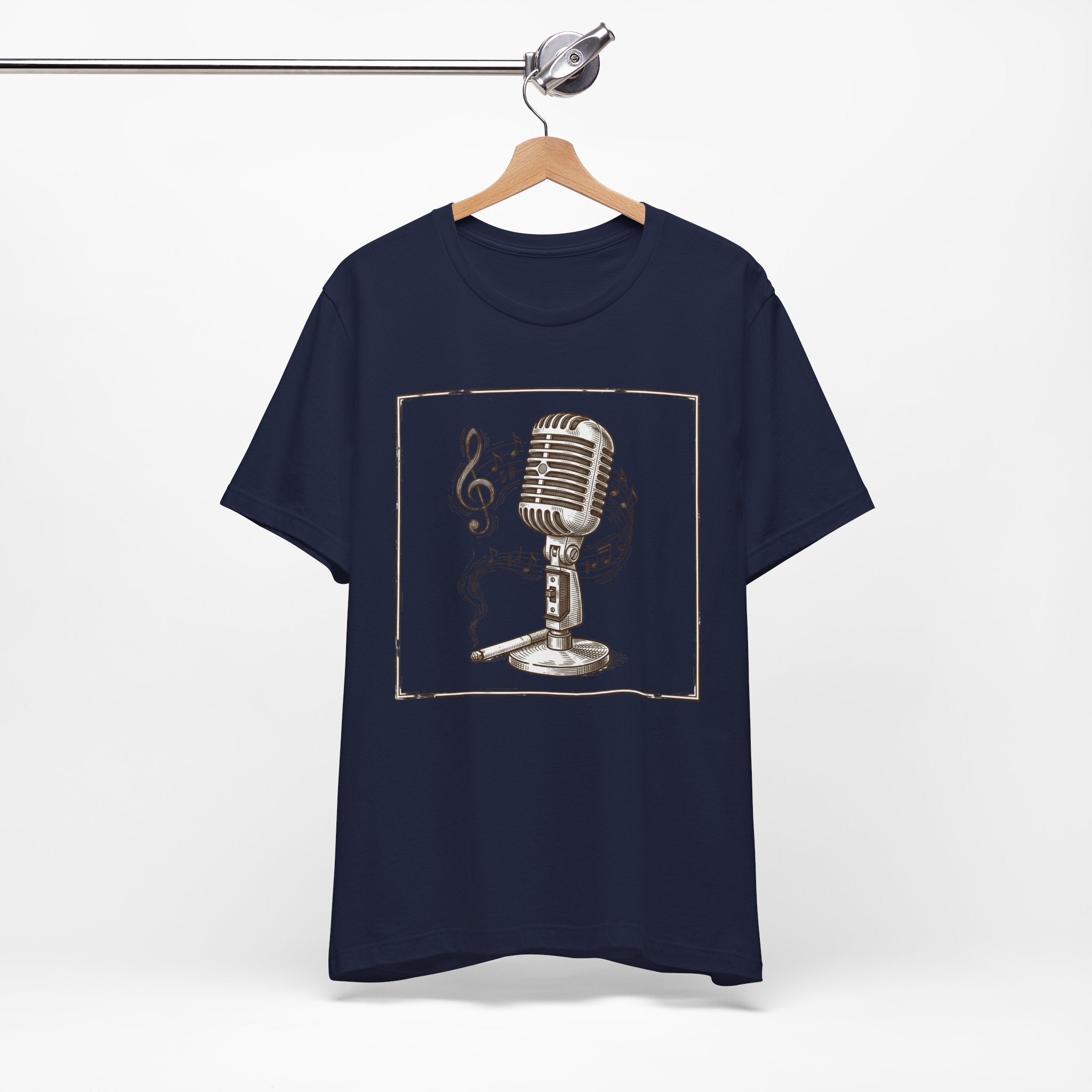 Vintage Microphone Music T‑Shirt – Retro Mic & Treble Clef Graphic Tee