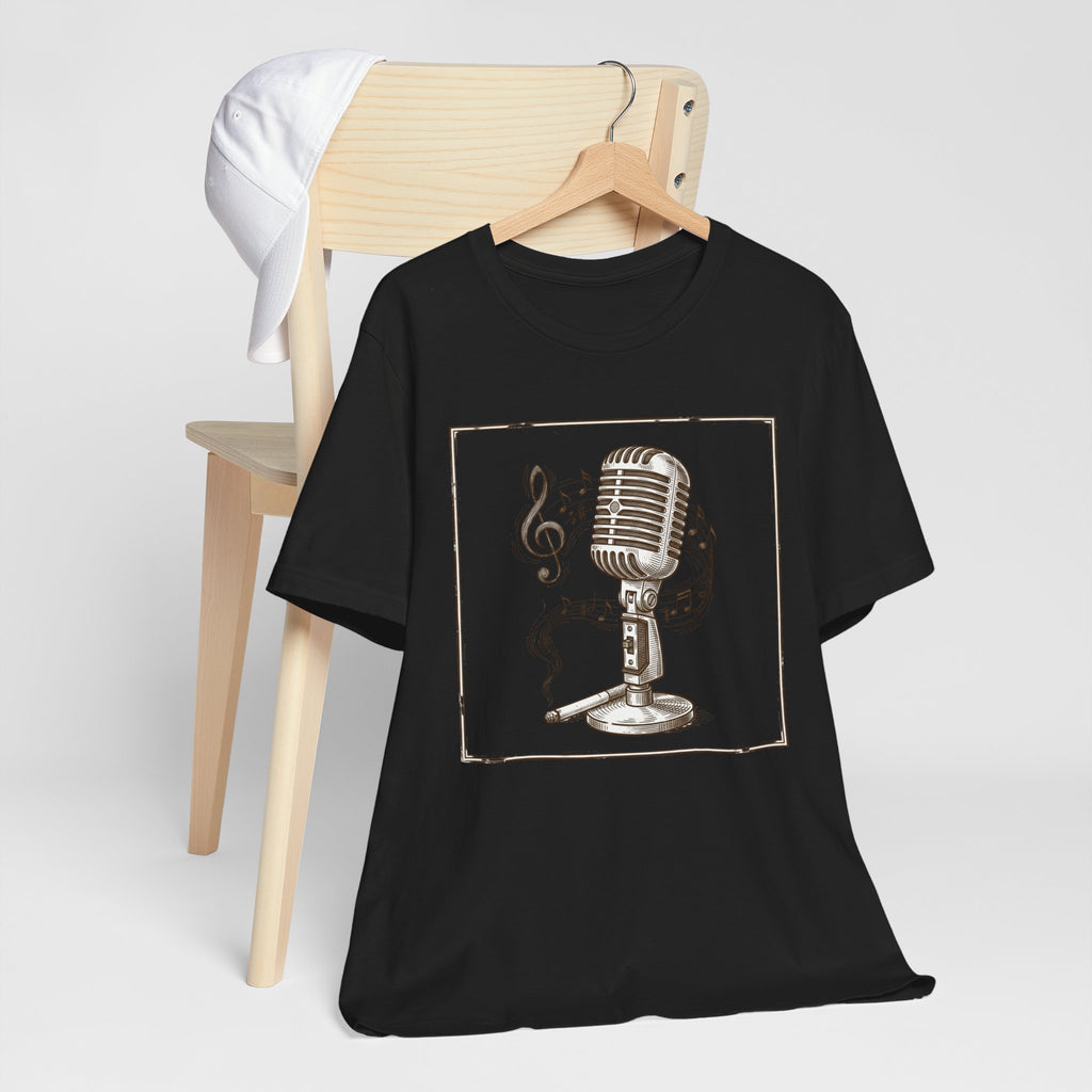 Vintage Microphone Music T‑Shirt – Retro Mic & Treble Clef Graphic Tee