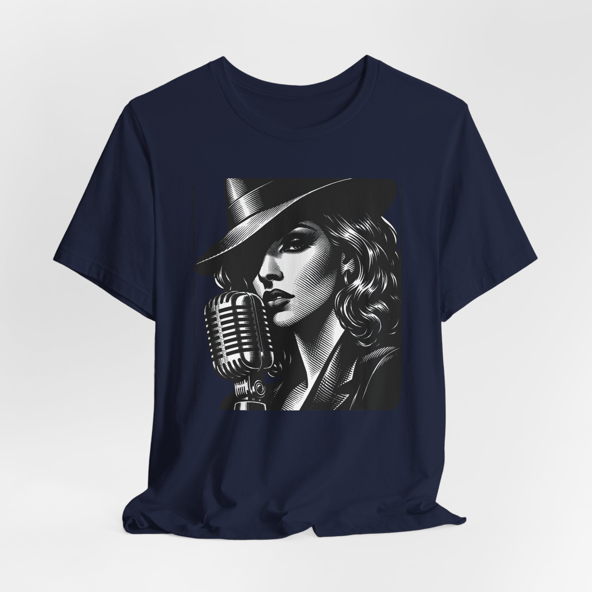 Vintage Jazz Singer T‑Shirt — Retro Microphone Noir Tee