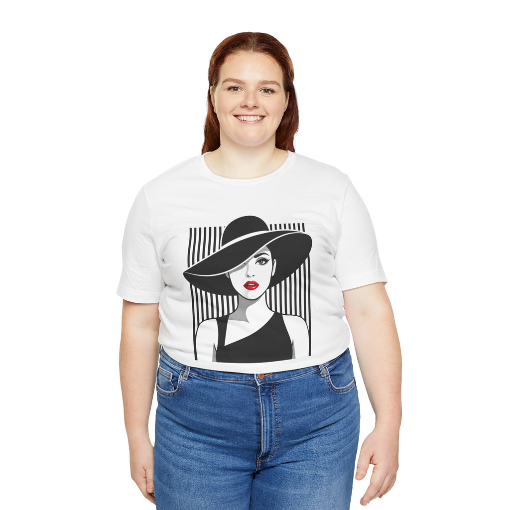 Vintage Chic Woman Graphic Tee — Stylish Fedora Portrait T-Shirt