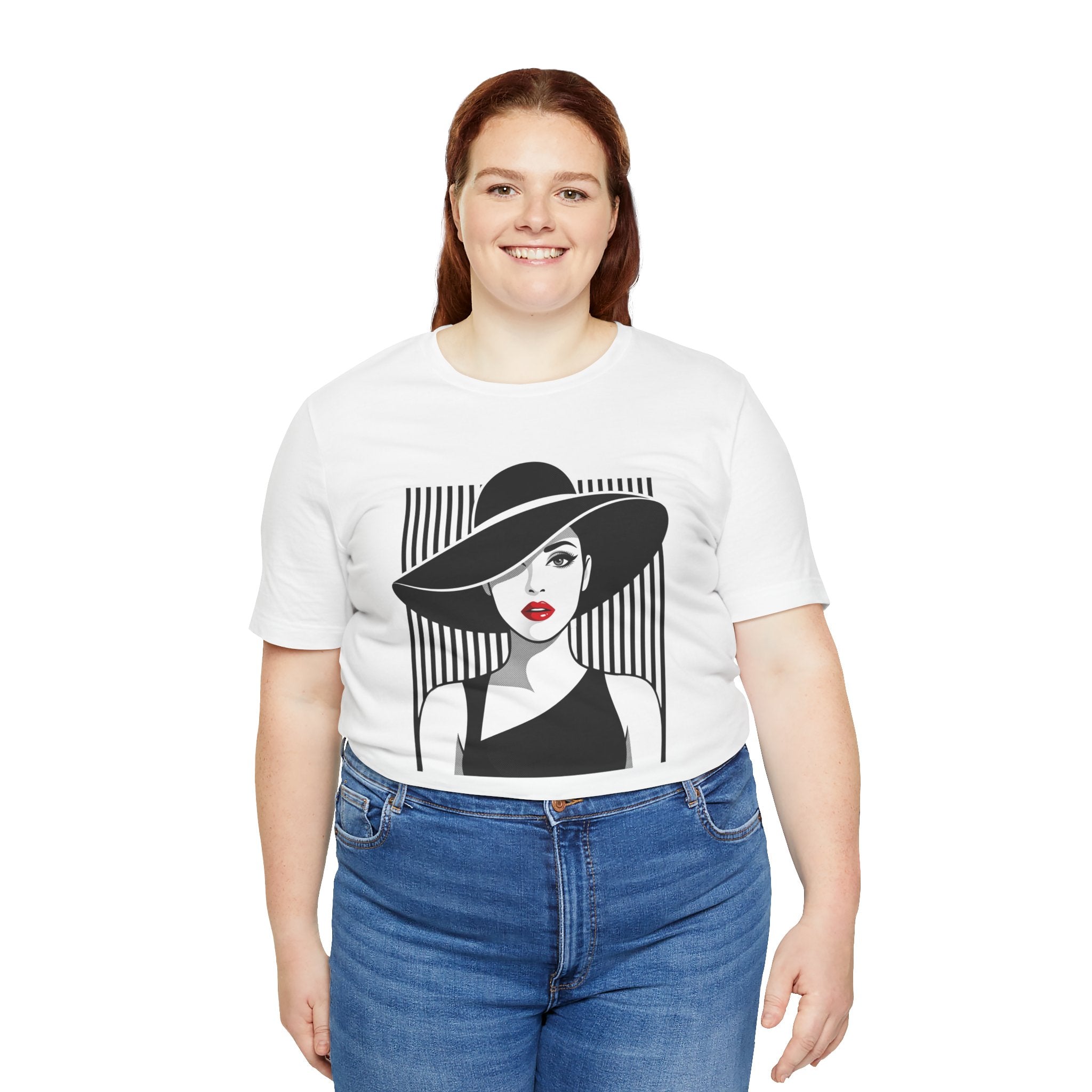 Vintage Chic Woman Graphic Tee — Stylish Fedora Portrait T-Shirt