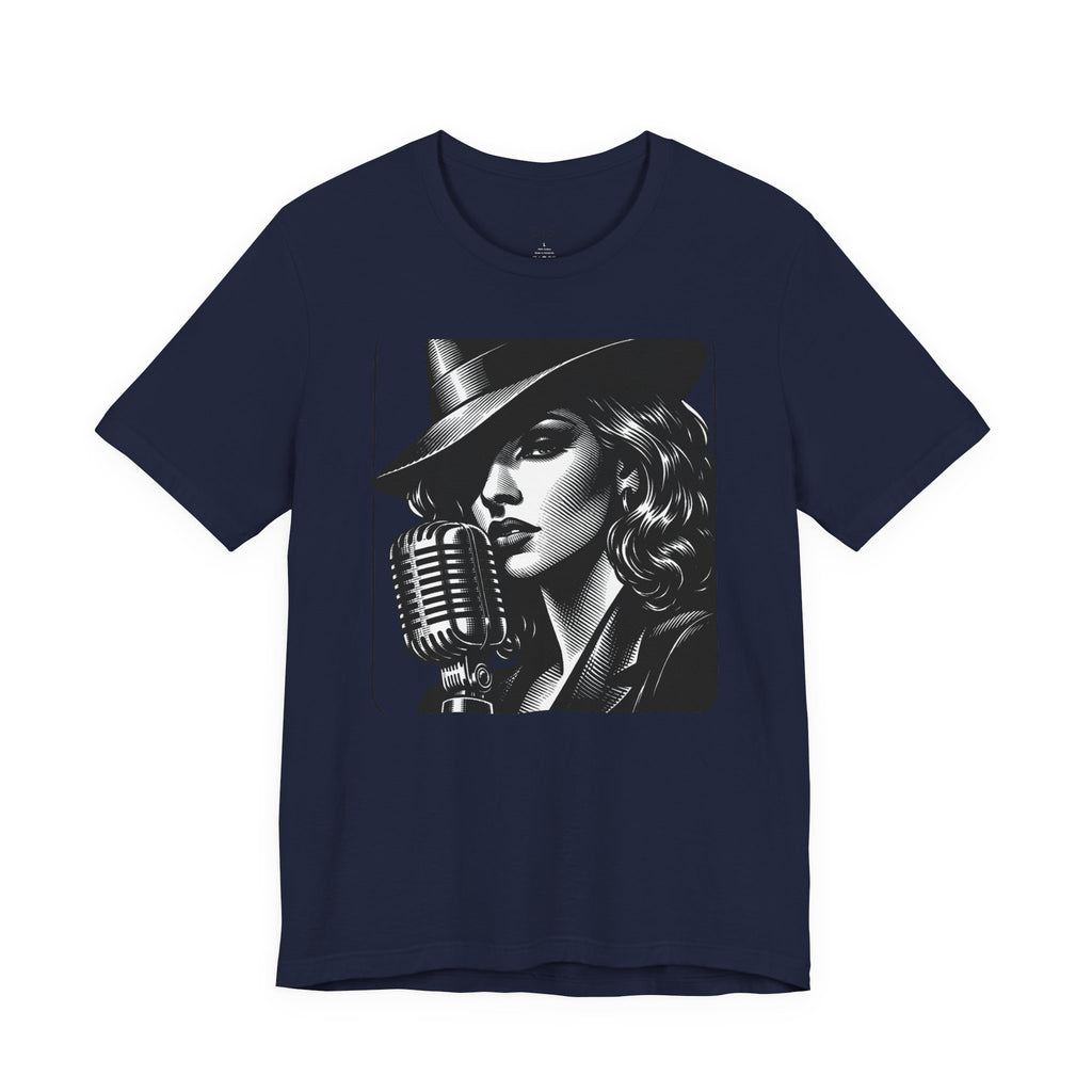 Vintage Jazz Singer T‑Shirt — Retro Microphone Noir Tee