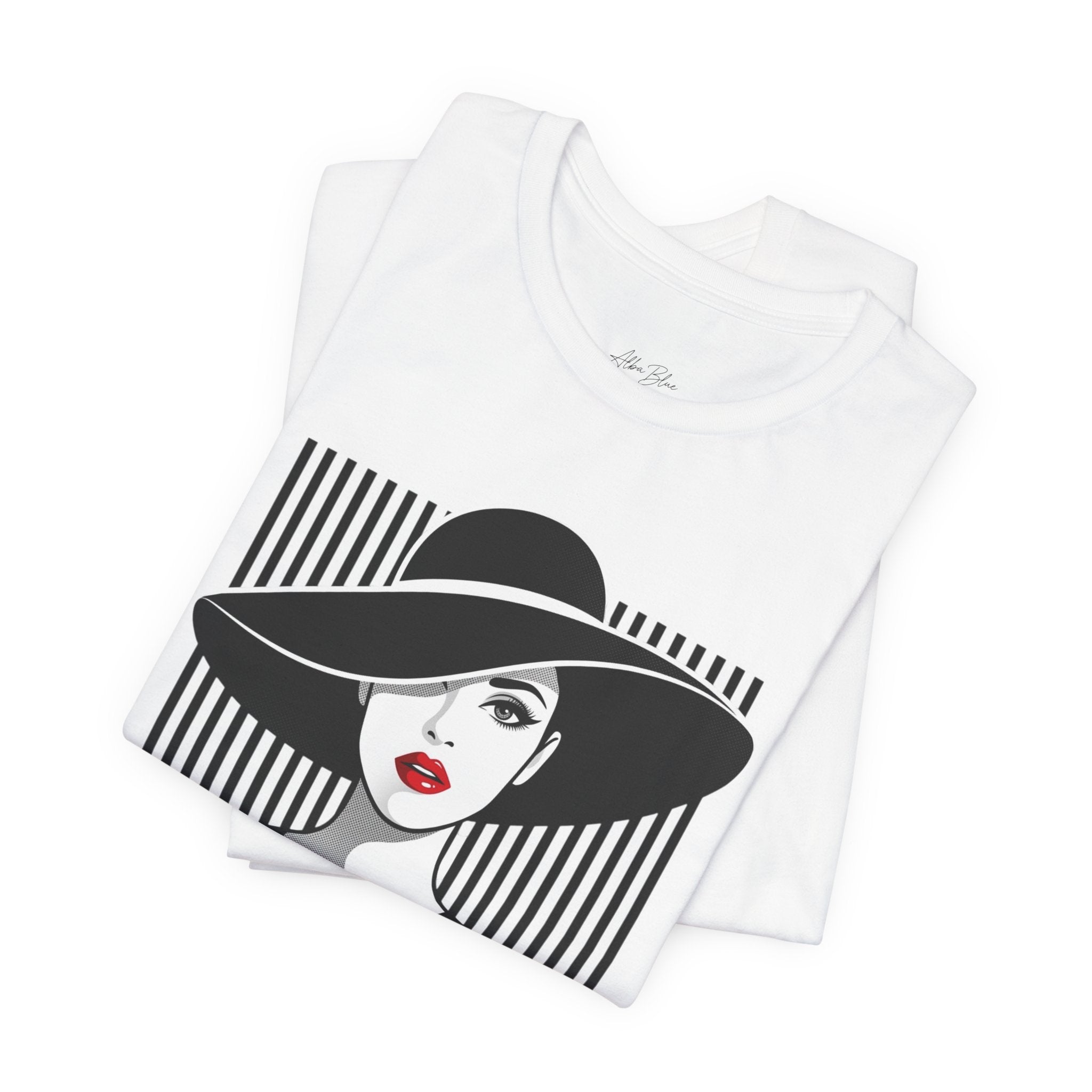Vintage Chic Woman Graphic Tee — Stylish Fedora Portrait T-Shirt