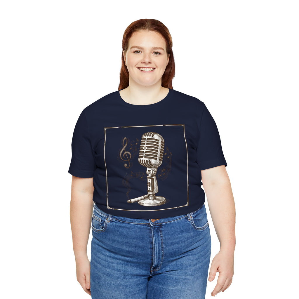 Vintage Microphone Music T‑Shirt – Retro Mic & Treble Clef Graphic Tee