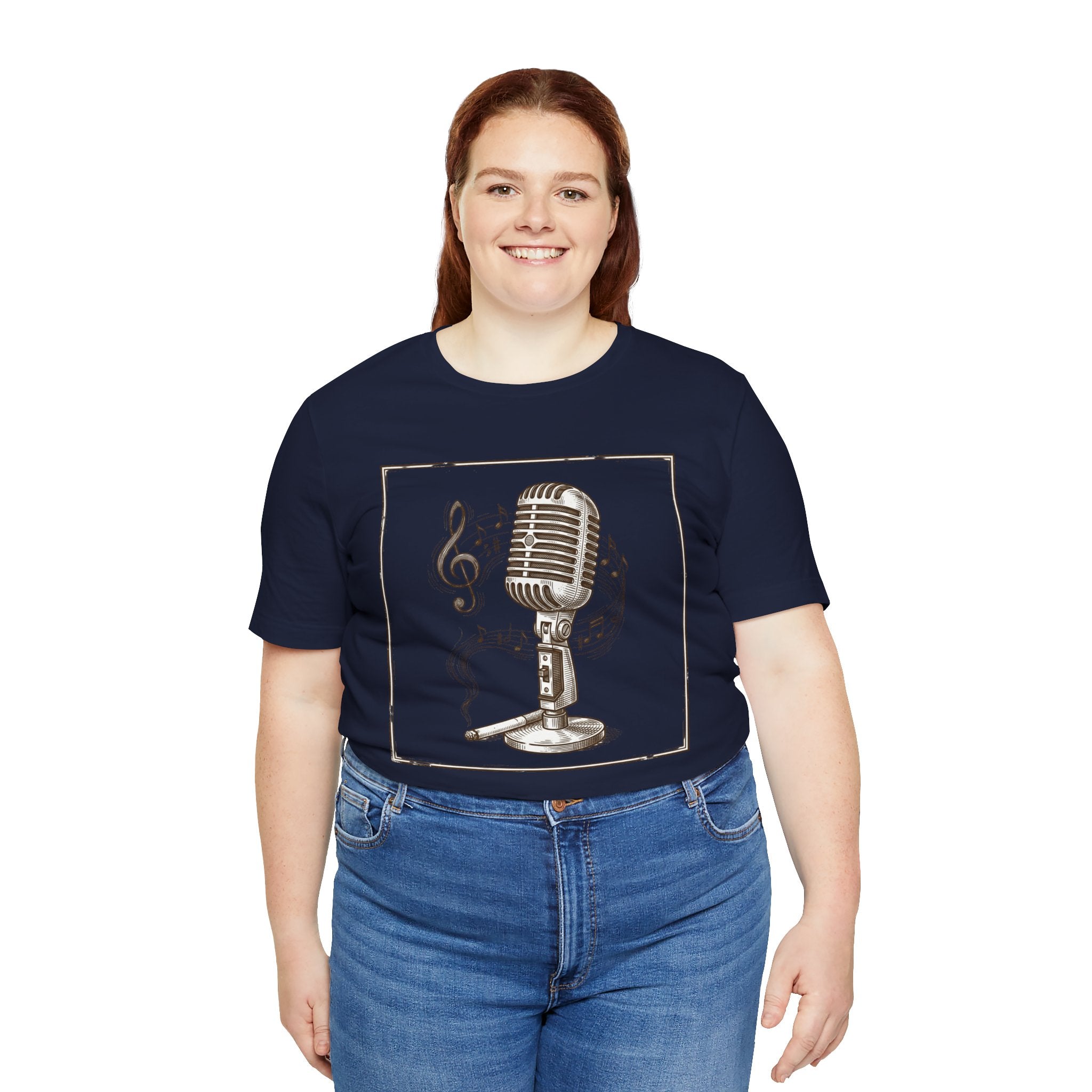 Vintage Microphone Music T‑Shirt – Retro Mic & Treble Clef Graphic Tee