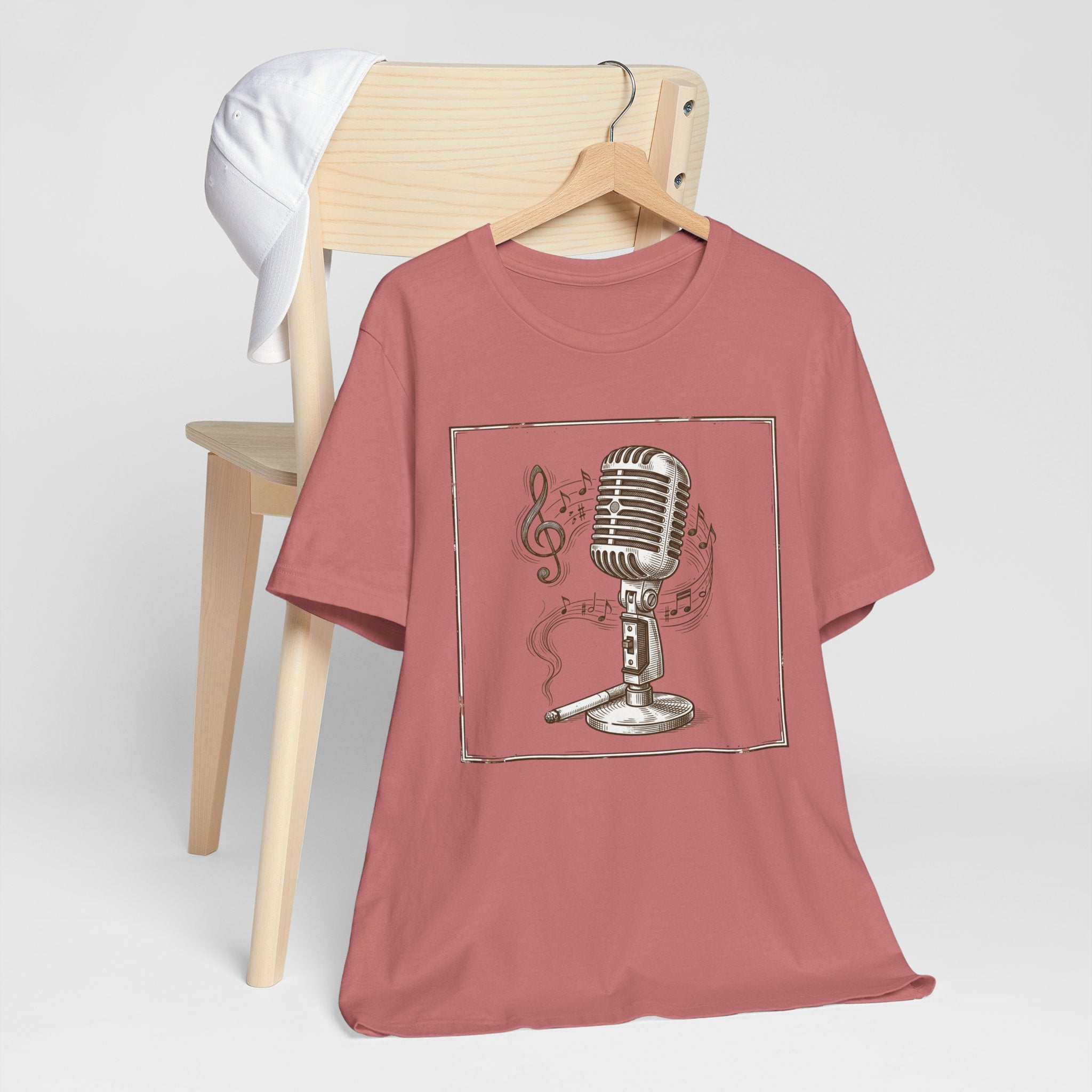 Vintage Microphone Music T‑Shirt – Retro Mic & Treble Clef Graphic Tee
