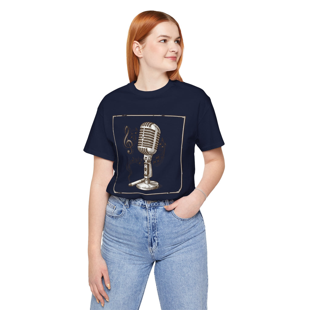 Vintage Microphone Music T‑Shirt – Retro Mic & Treble Clef Graphic Tee