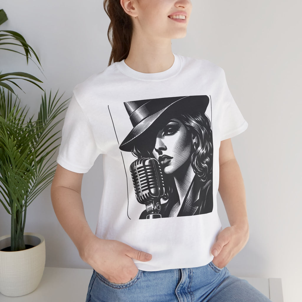 Vintage Jazz Singer T‑Shirt — Retro Microphone Noir Tee