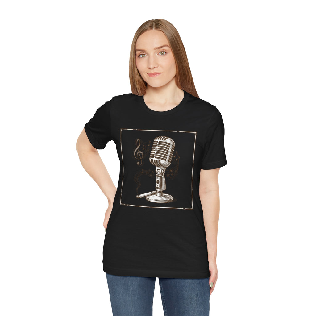 Vintage Microphone Music T‑Shirt – Retro Mic & Treble Clef Graphic Tee