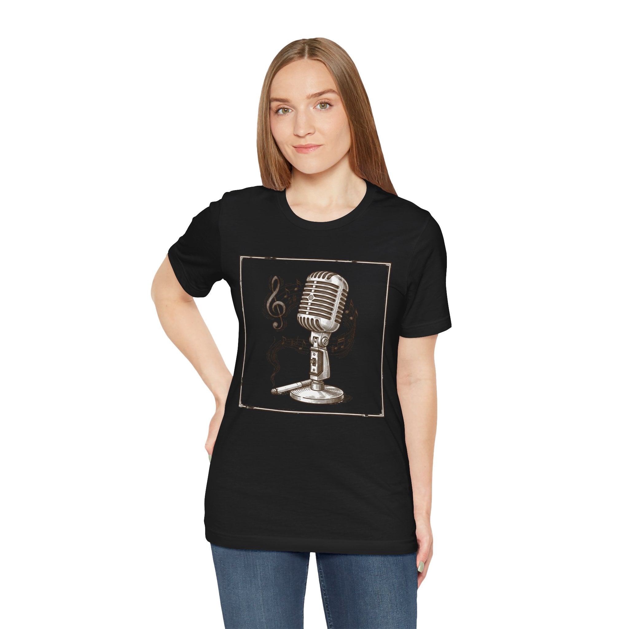 Vintage Microphone Music T‑Shirt – Retro Mic & Treble Clef Graphic Tee