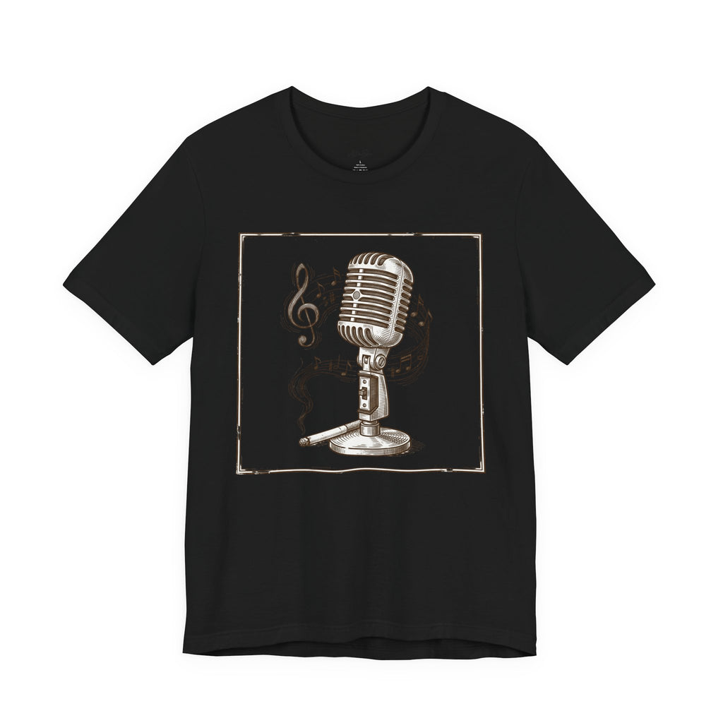 Vintage Microphone Music T‑Shirt – Retro Mic & Treble Clef Graphic Tee