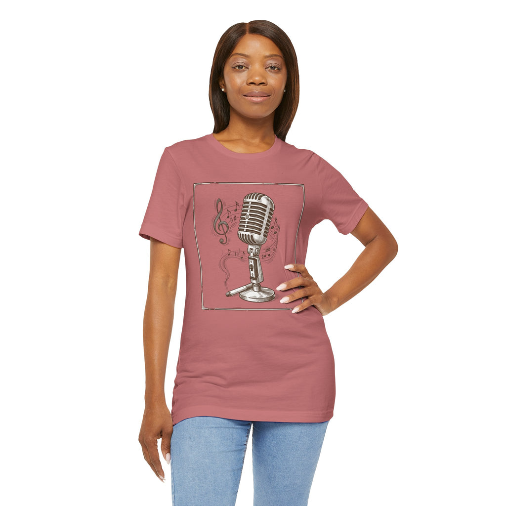 Vintage Microphone Music T‑Shirt – Retro Mic & Treble Clef Graphic Tee