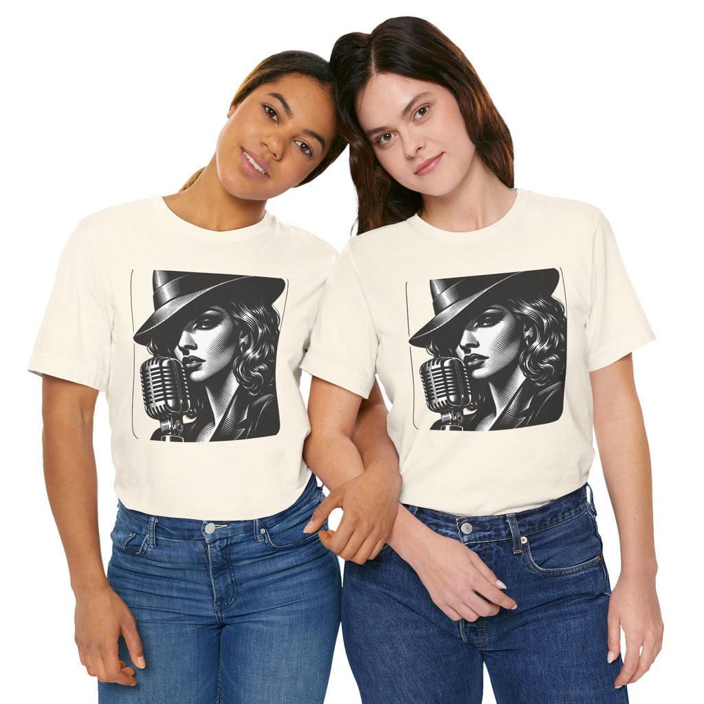 Vintage Jazz Singer T‑Shirt — Retro Microphone Noir Tee