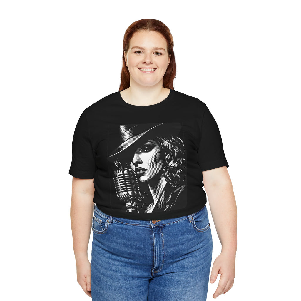 Vintage Jazz Singer T‑Shirt — Retro Microphone Noir Tee
