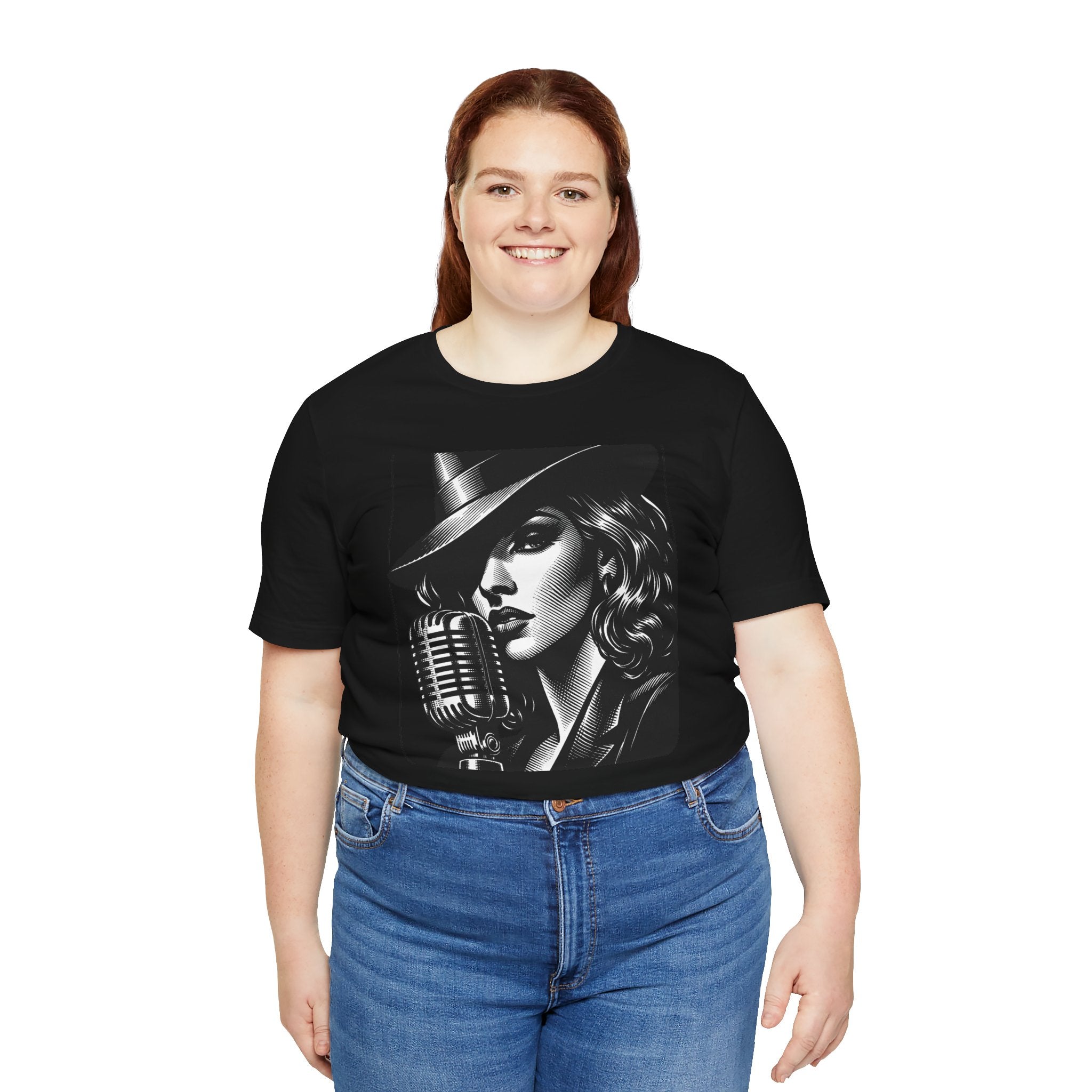 Vintage Jazz Singer T‑Shirt — Retro Microphone Noir Tee