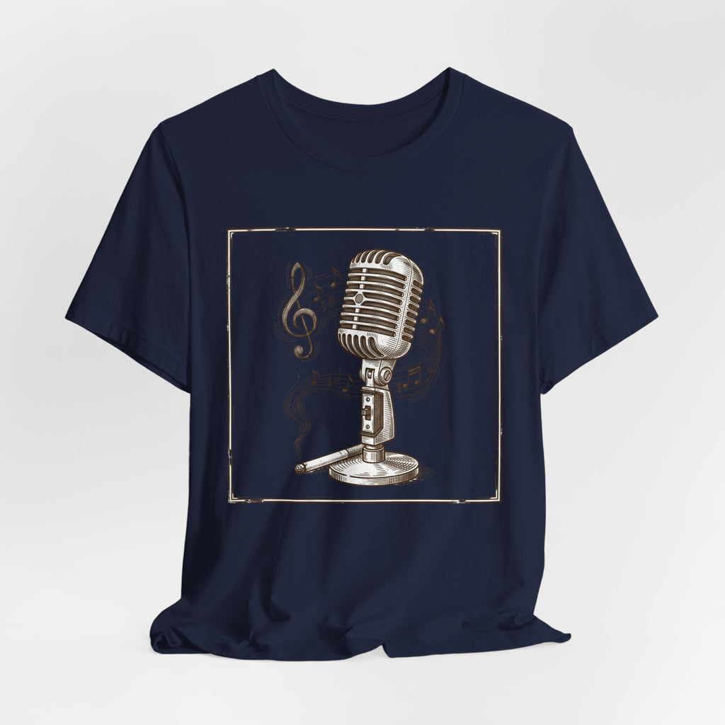 Vintage Microphone Music T‑Shirt – Retro Mic & Treble Clef Graphic Tee