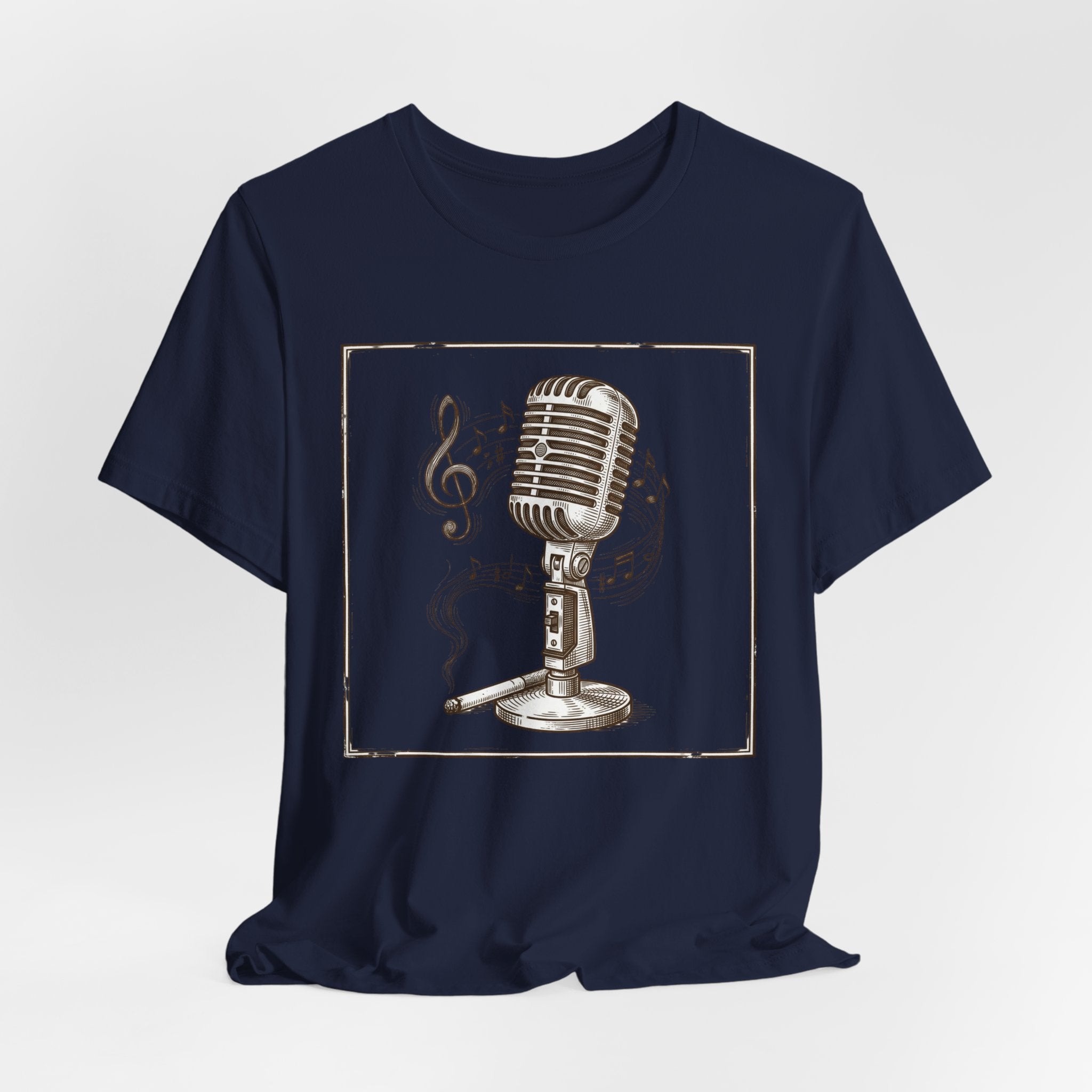 Vintage Microphone Music T‑Shirt – Retro Mic & Treble Clef Graphic Tee
