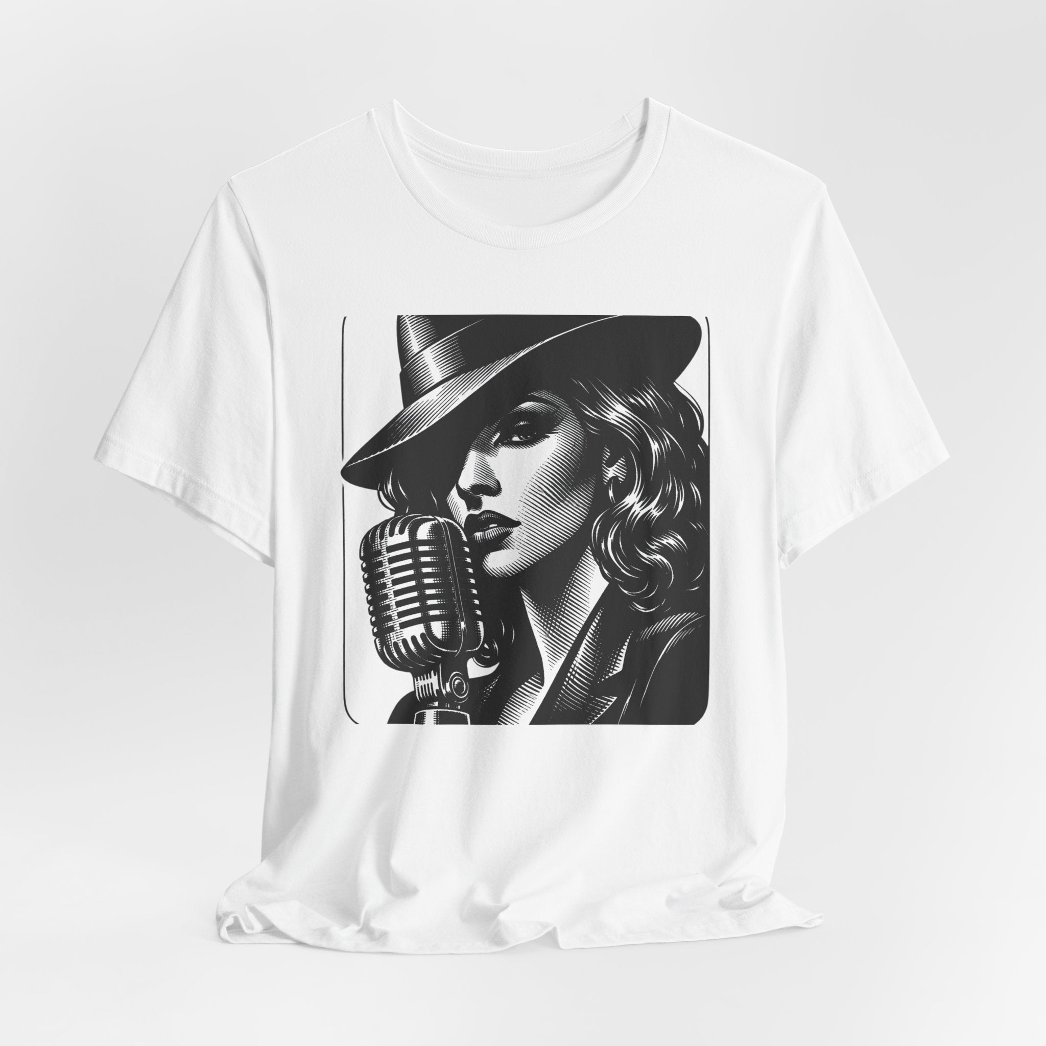 Vintage Jazz Singer T‑Shirt — Retro Microphone Noir Tee