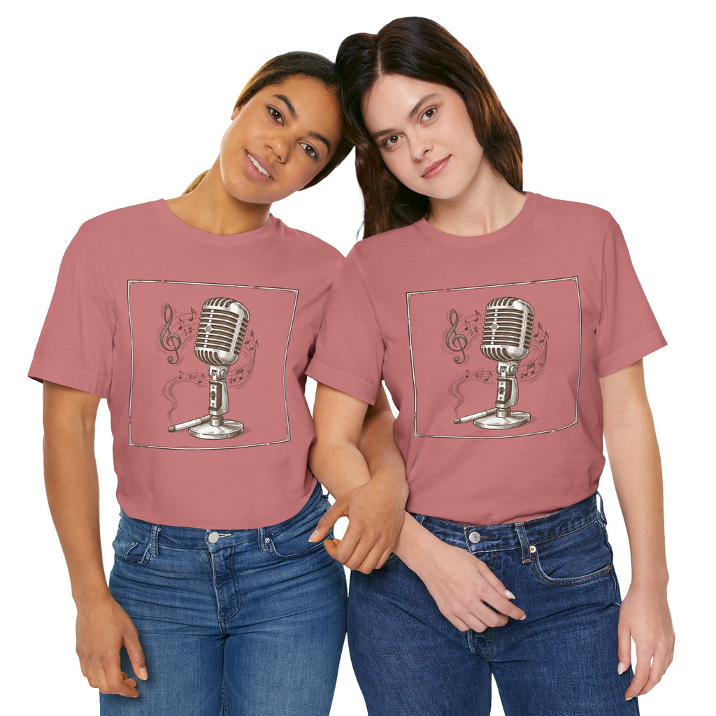 Vintage Microphone Music T‑Shirt – Retro Mic & Treble Clef Graphic Tee