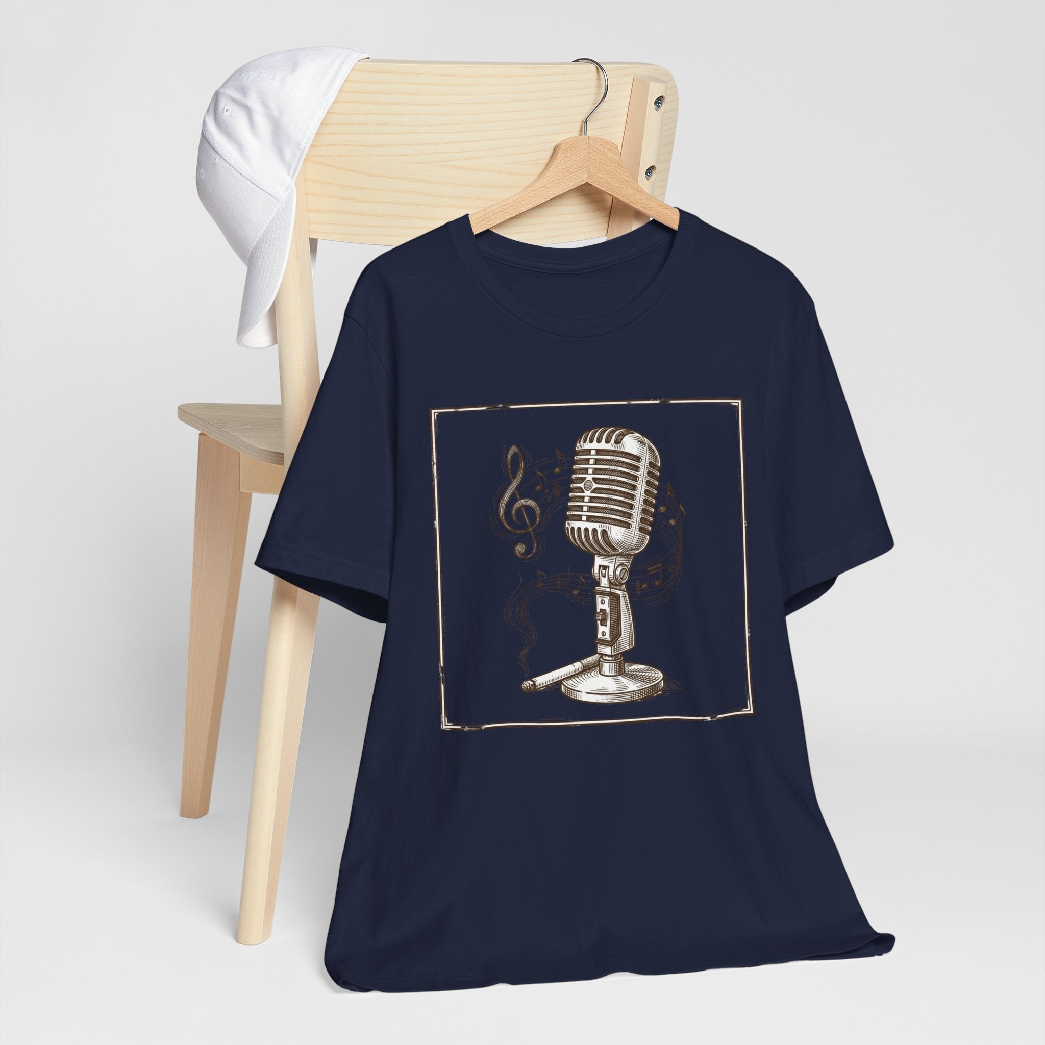 Vintage Microphone Music T‑Shirt – Retro Mic & Treble Clef Graphic Tee