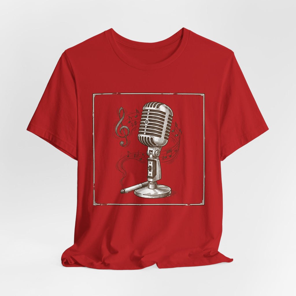Vintage Microphone Music T‑Shirt – Retro Mic & Treble Clef Graphic Tee