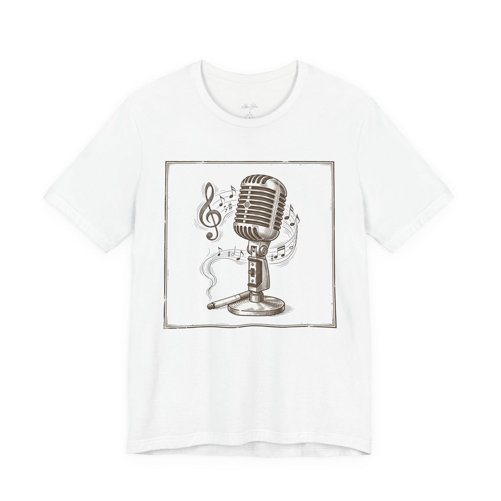 Vintage Microphone Music T‑Shirt – Retro Mic & Treble Clef Graphic Tee
