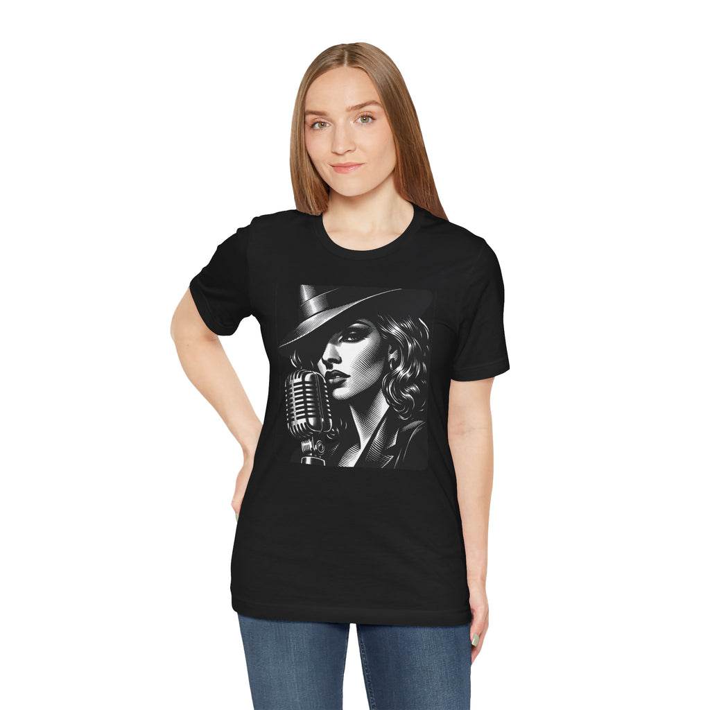 Vintage Jazz Singer T‑Shirt — Retro Microphone Noir Tee