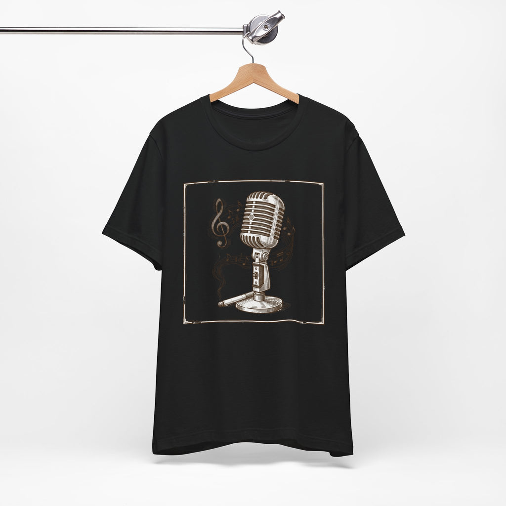 Vintage Microphone Music T‑Shirt – Retro Mic & Treble Clef Graphic Tee