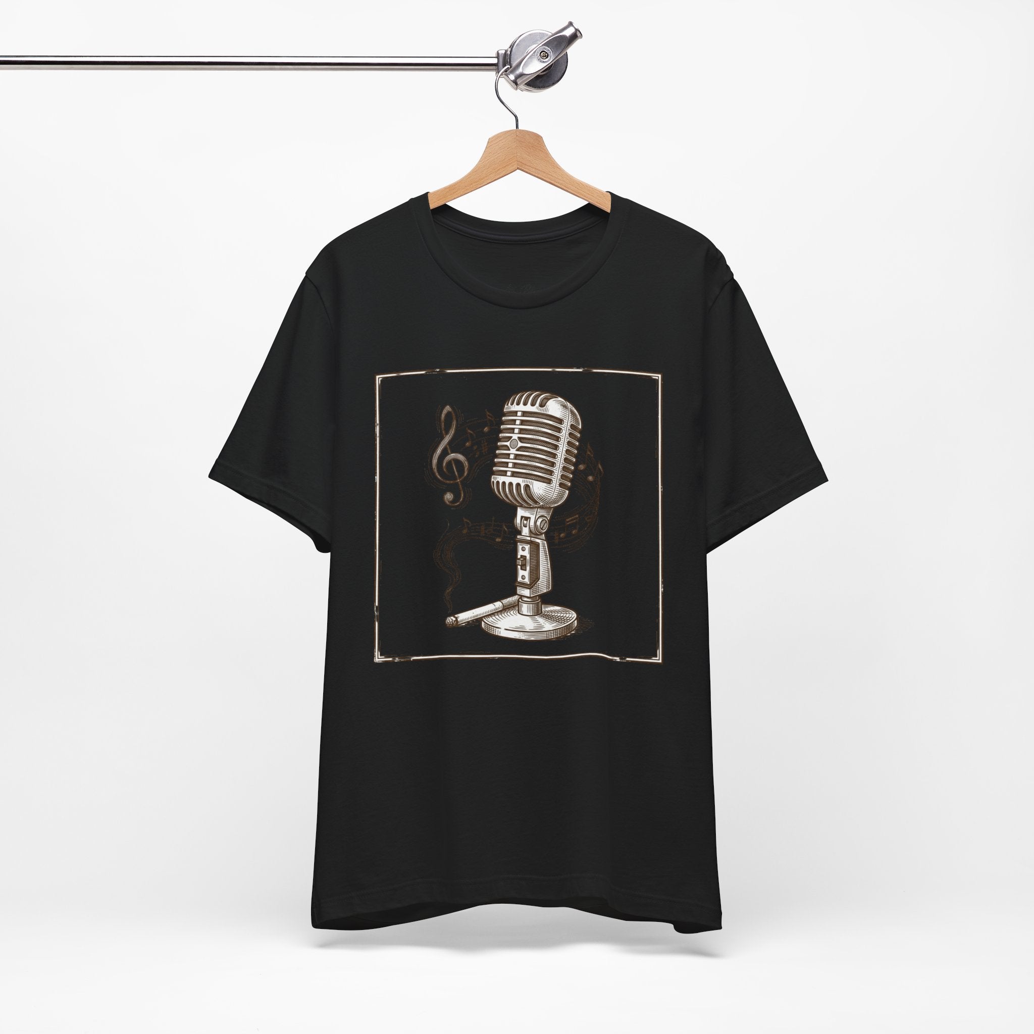 Vintage Microphone Music T‑Shirt – Retro Mic & Treble Clef Graphic Tee