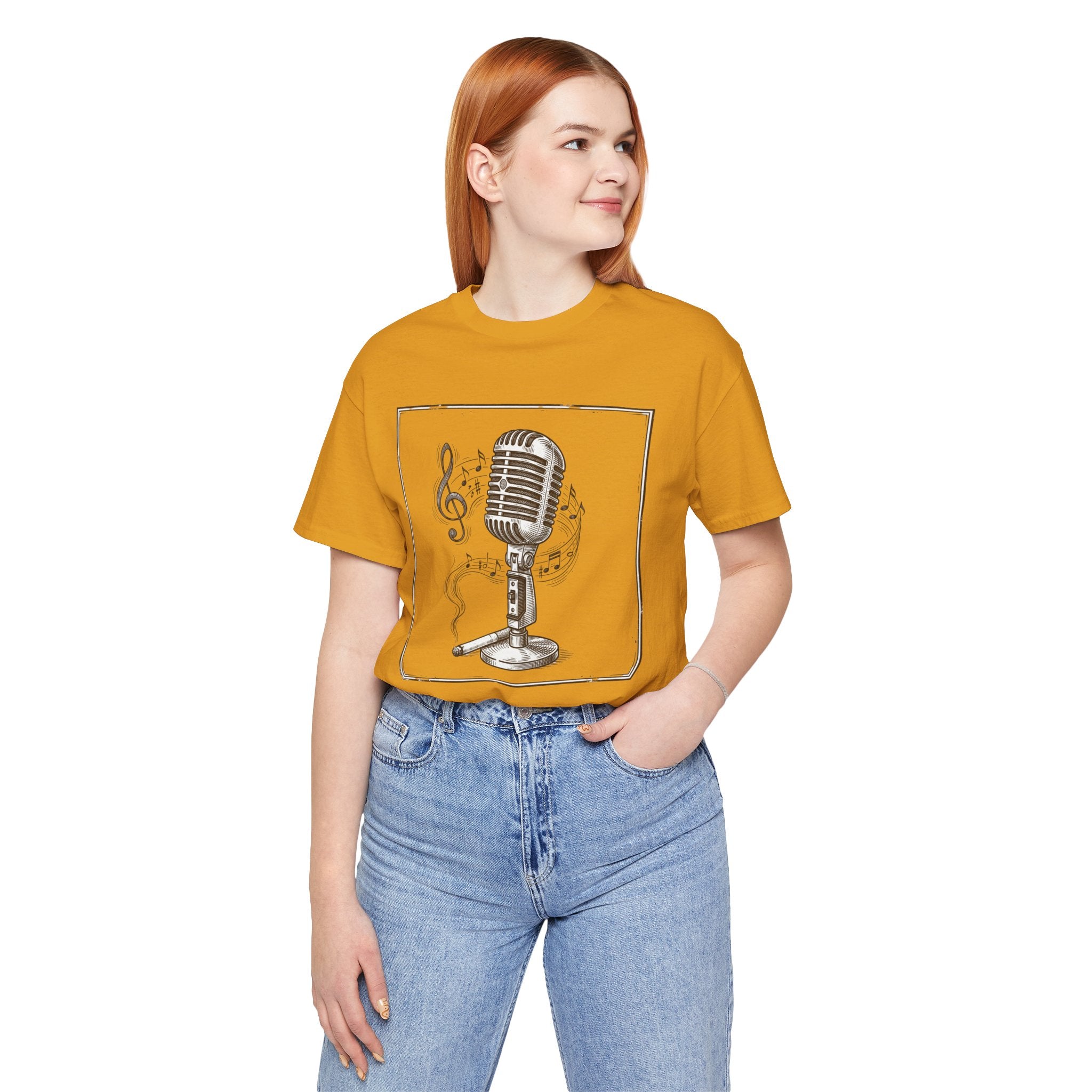 Vintage Microphone Music T‑Shirt – Retro Mic & Treble Clef Graphic Tee