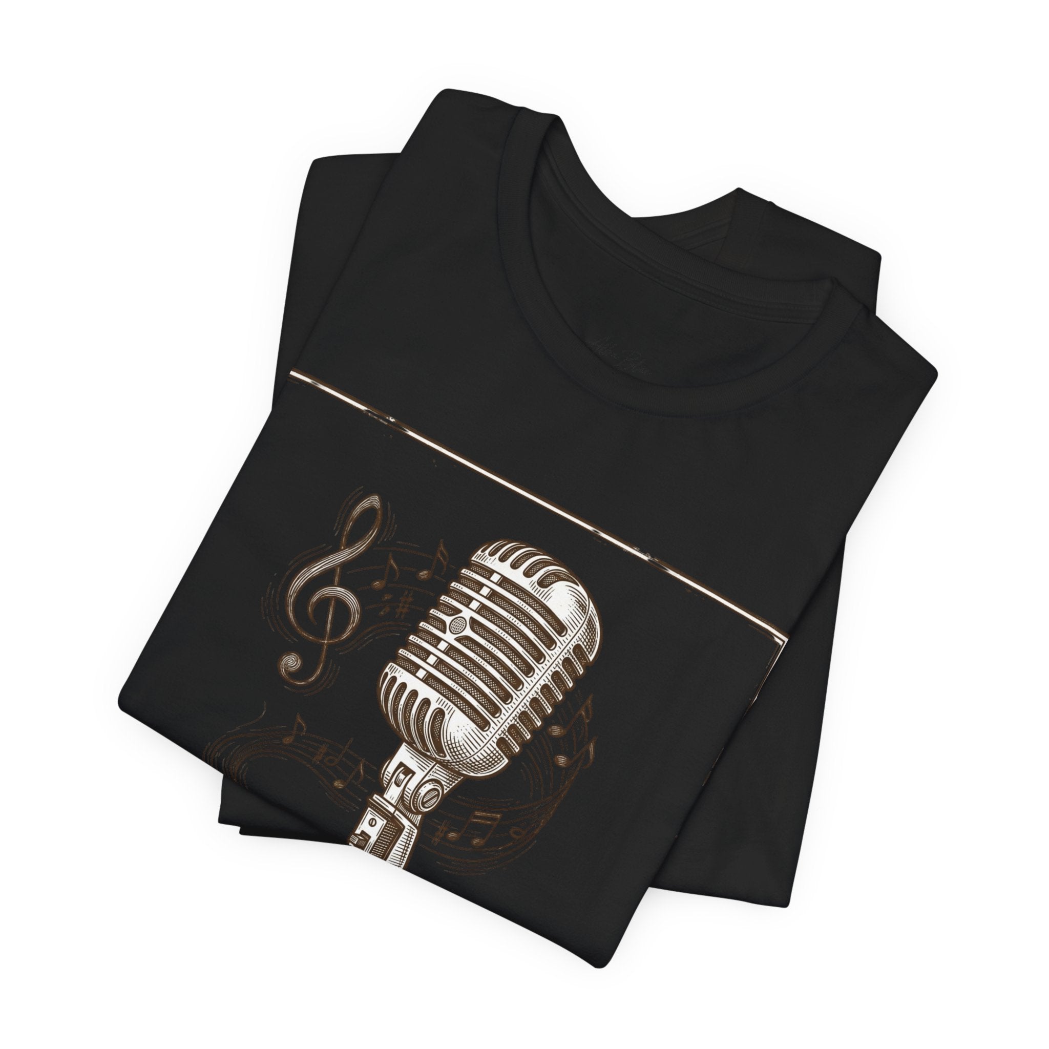 Vintage Microphone Music T‑Shirt – Retro Mic & Treble Clef Graphic Tee