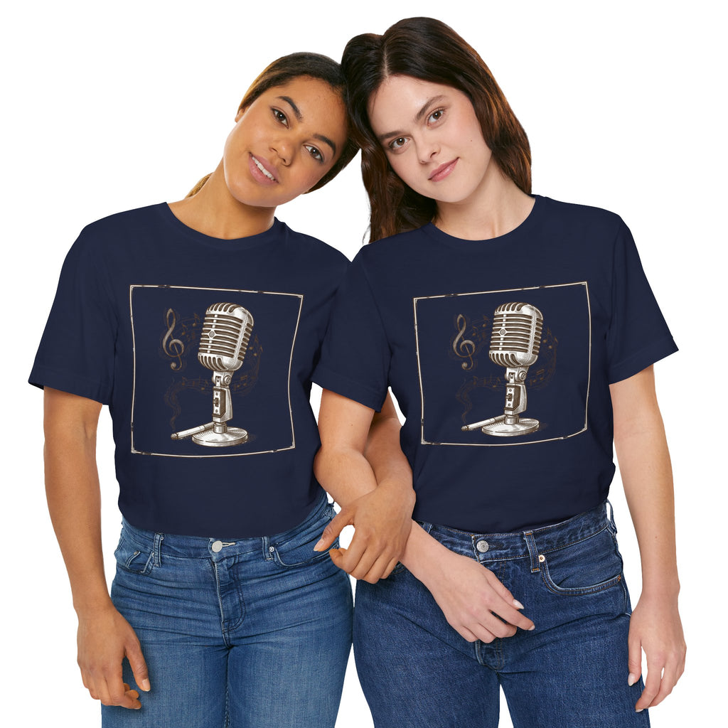 Vintage Microphone Music T‑Shirt – Retro Mic & Treble Clef Graphic Tee