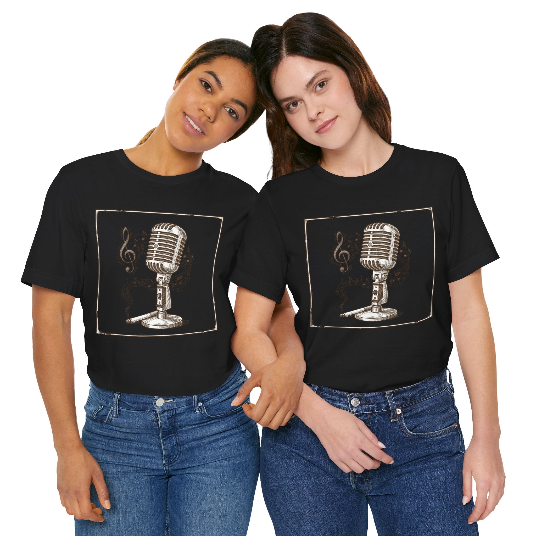 Vintage Microphone Music T‑Shirt – Retro Mic & Treble Clef Graphic Tee