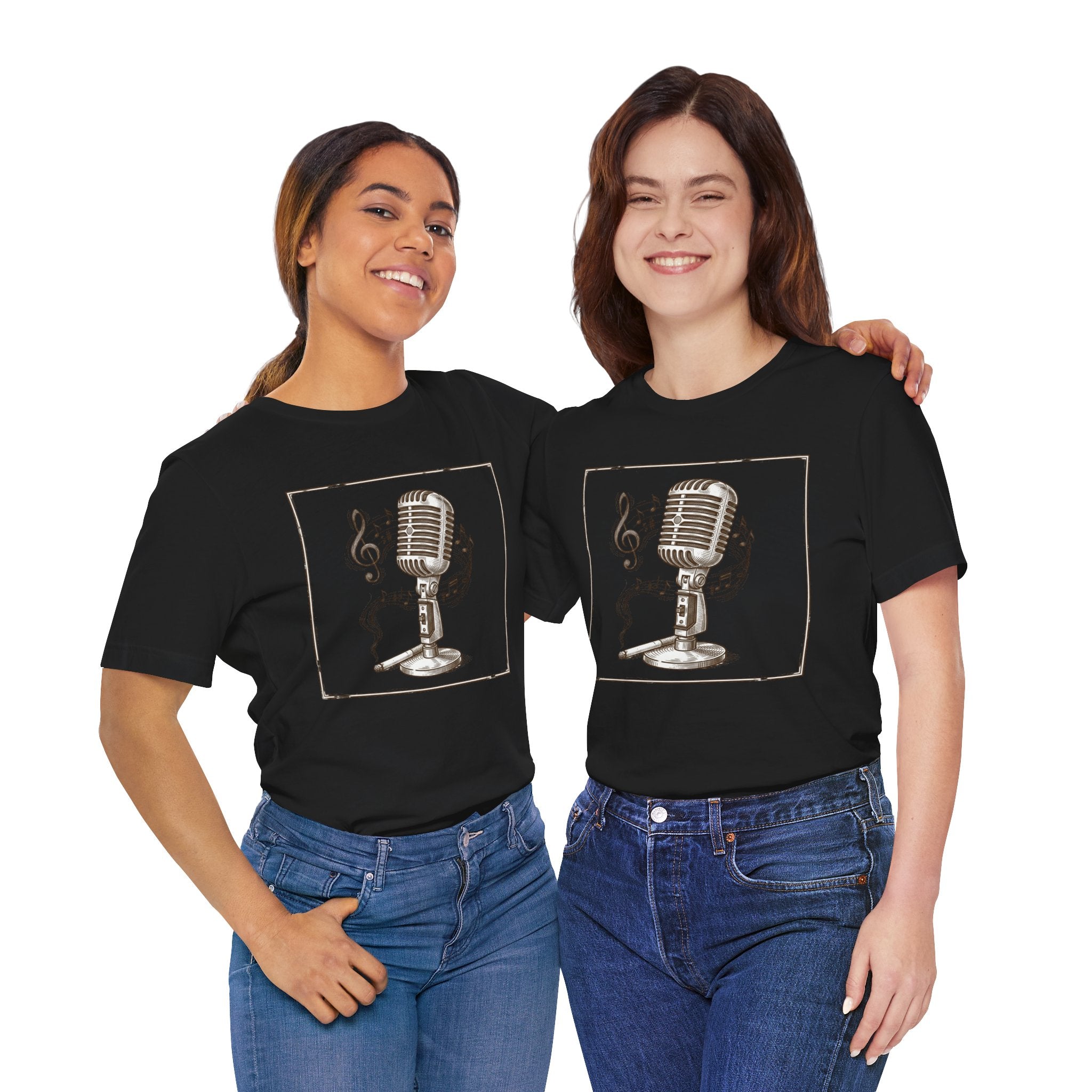 Vintage Microphone Music T‑Shirt – Retro Mic & Treble Clef Graphic Tee