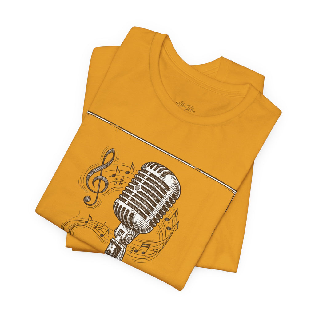 Vintage Microphone Music T‑Shirt – Retro Mic & Treble Clef Graphic Tee